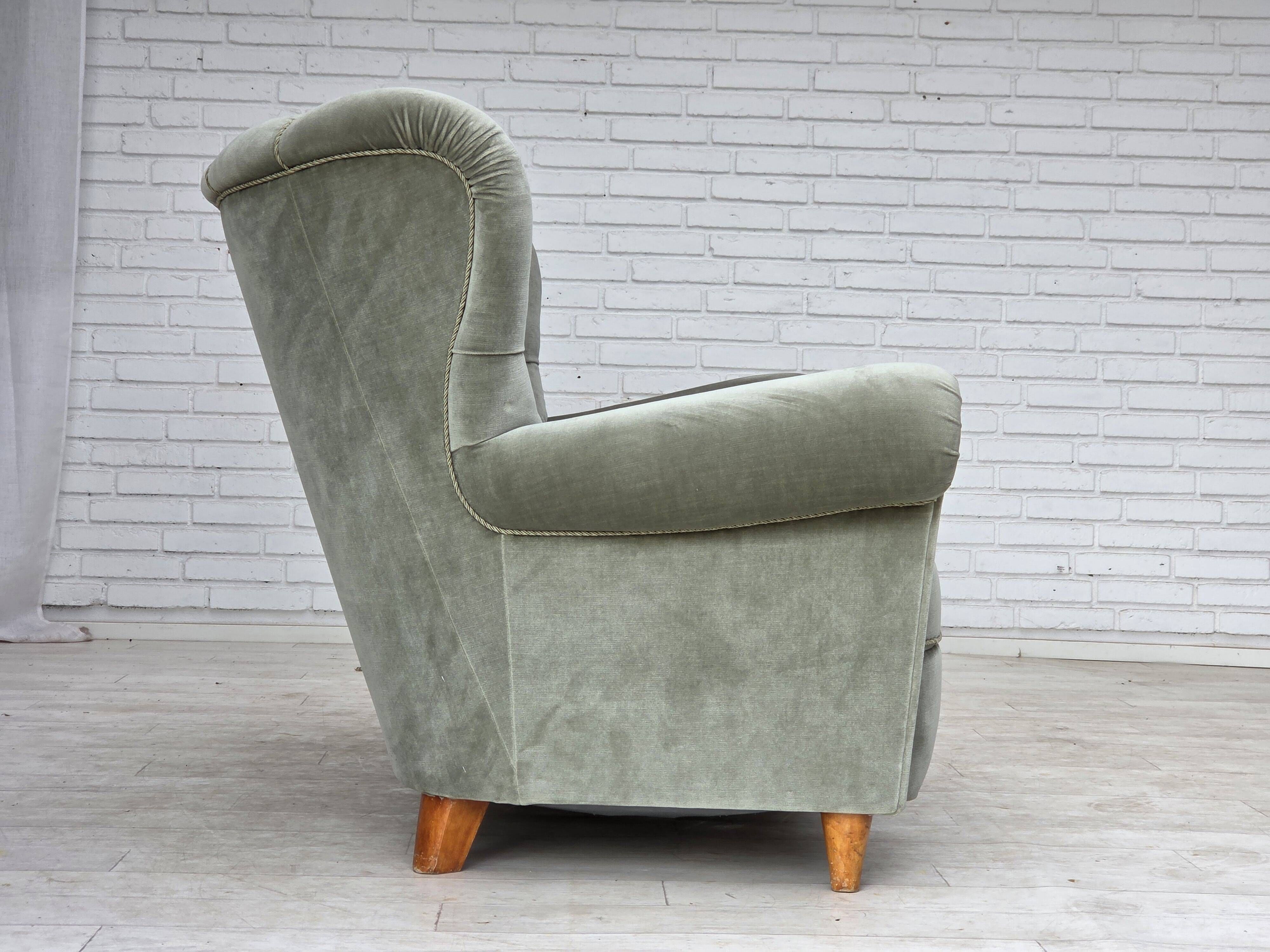 1960s, Danish 2-seater sofa. light green furniture velour.