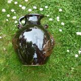 Dark brown ceramic potiche