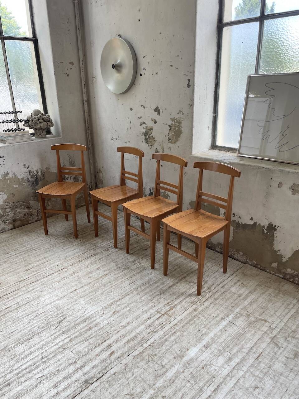 4 golden oak chairs