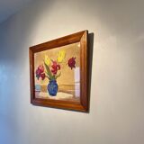 Tableau ancien, nature morte aux tulipes, années 70-80