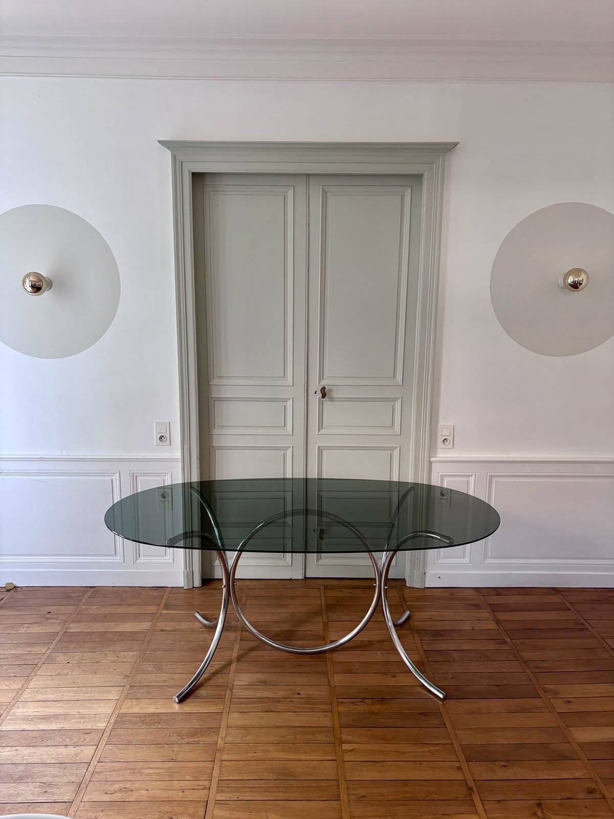 Table verre fumé /chrome vintage 70'