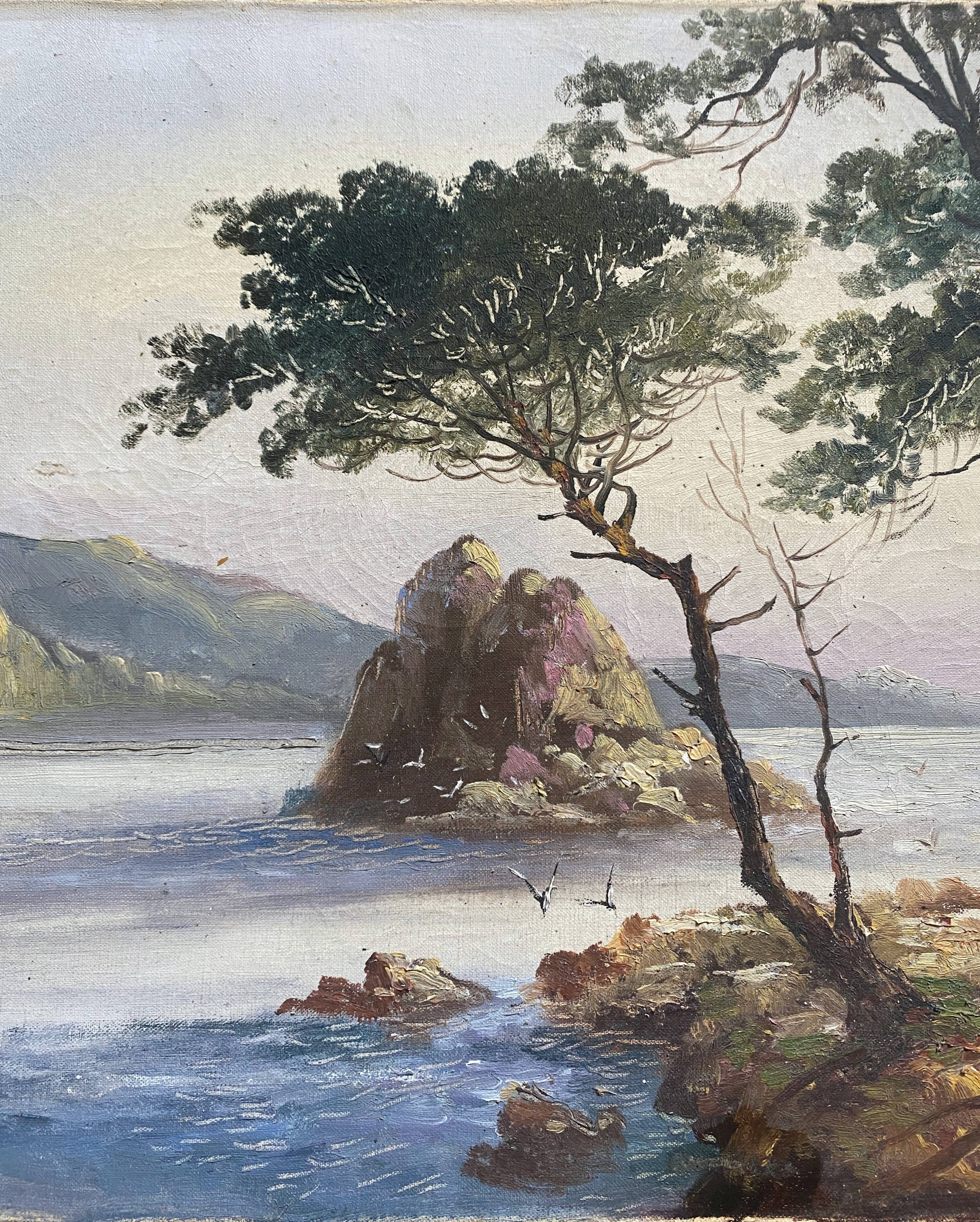 Painting XIX° century "Breton coast" Marine signed R. Lambert