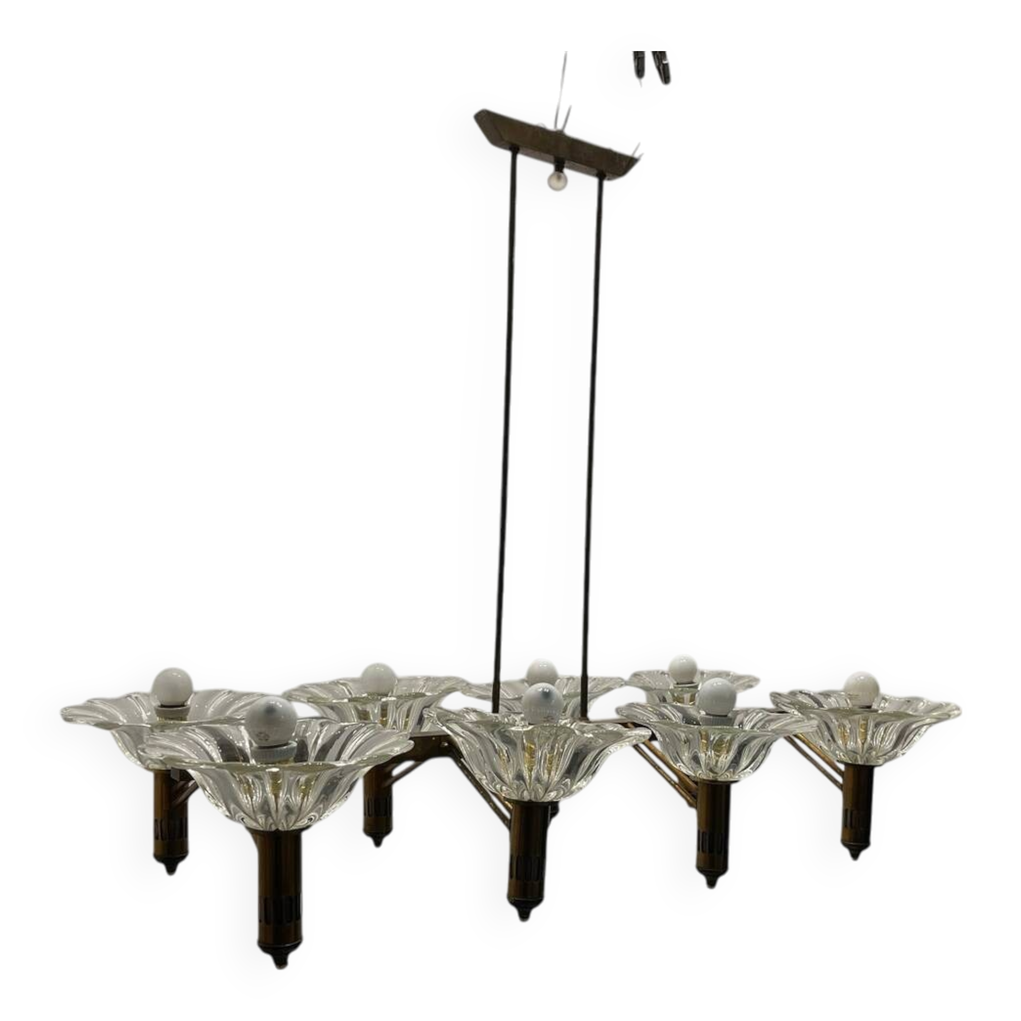 Large Rectangular Murano Glass Bronze Barovier Chandelier 1940’s