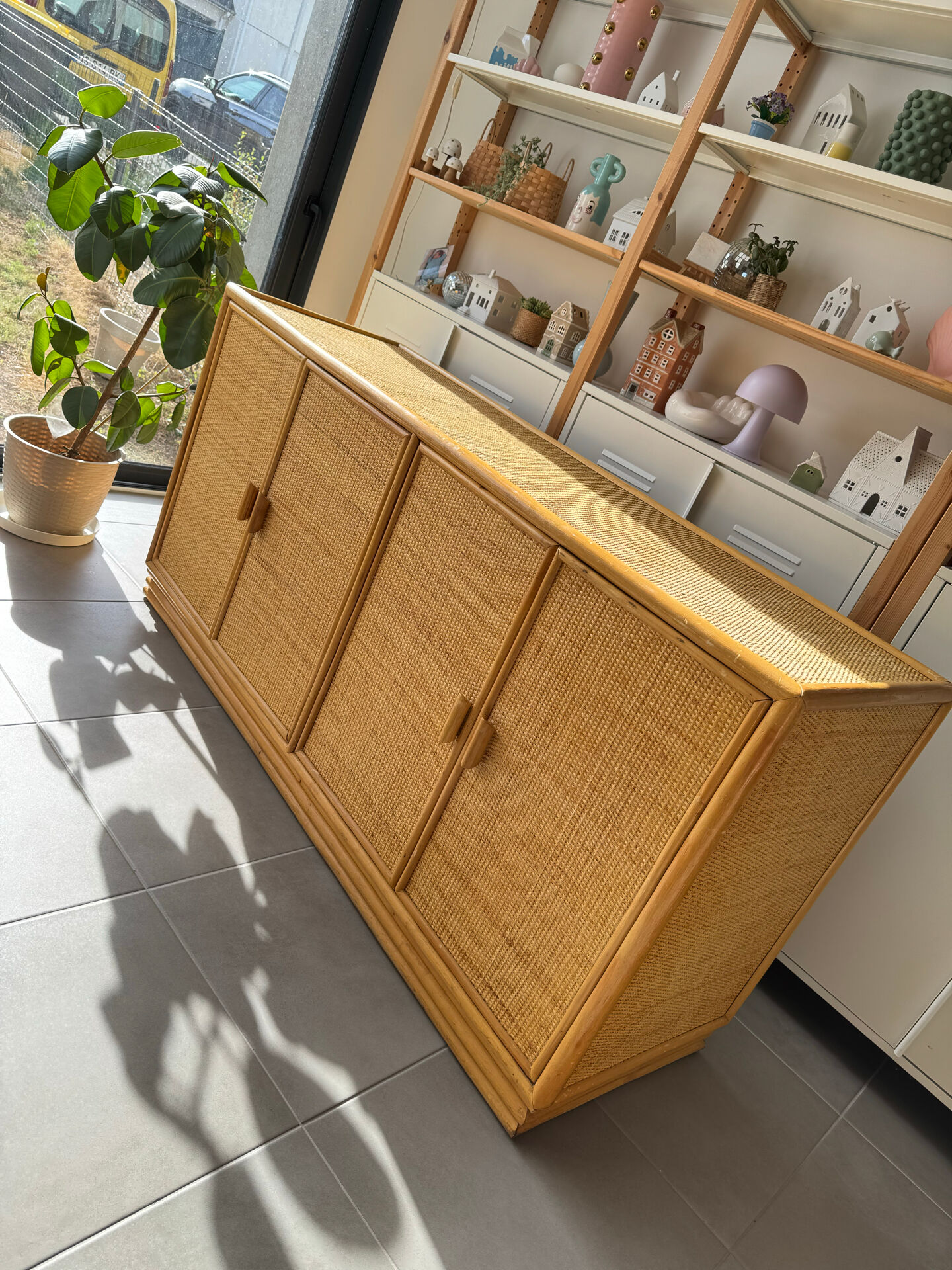 Sideboard wood wicker caning rattan
