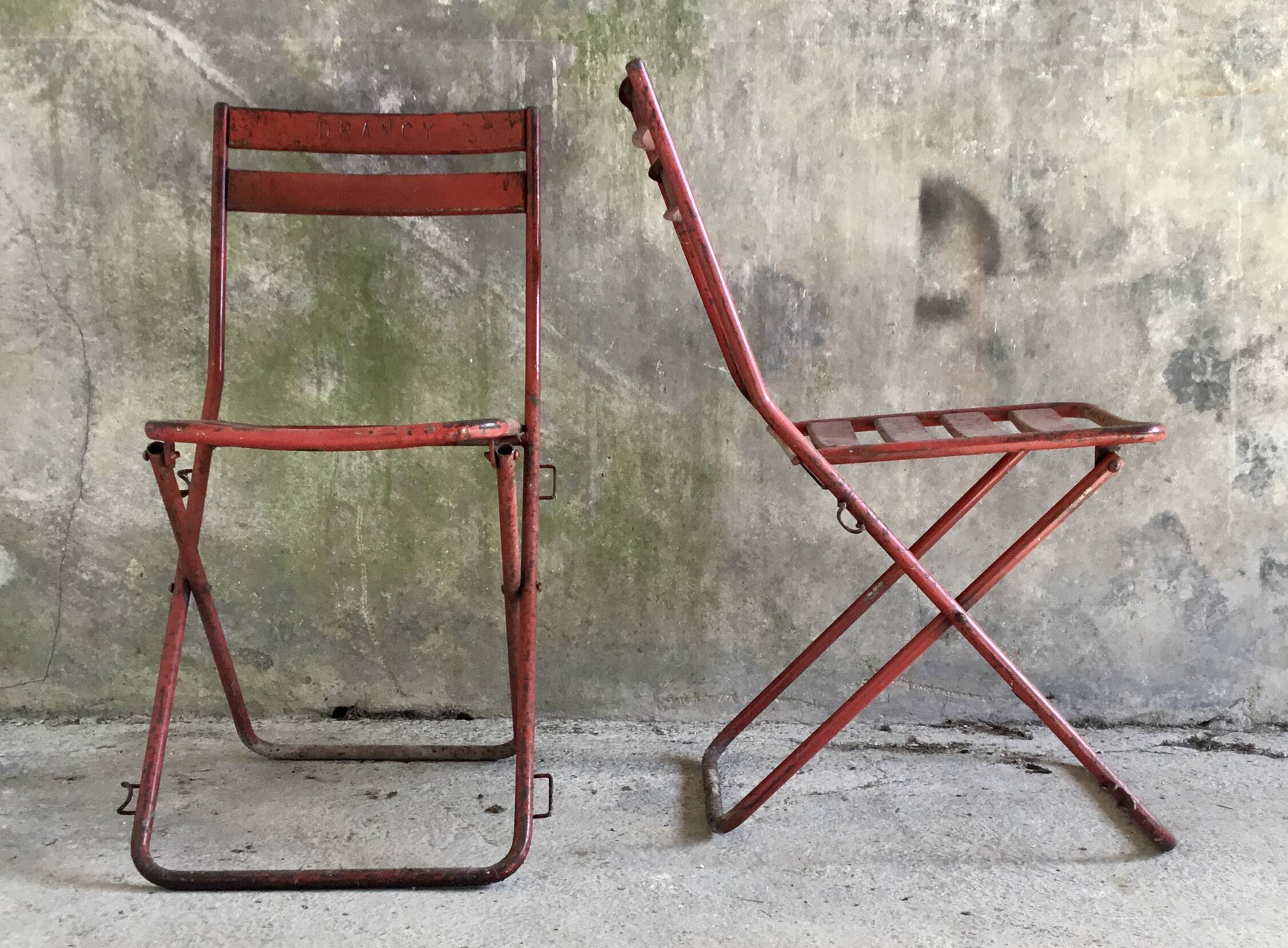 Pair of metal folding chairs Drancy - vintage 1950s