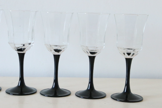 Wine Glasses Black Foot Lot Of 6 Arcoroc Octime Series 1980 Vintage French Selency