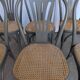 Set of 8 Vintage Gray Bentwood Dining Chair: Thonet Style Cane Seat