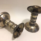 Pair of silver metal candle holders