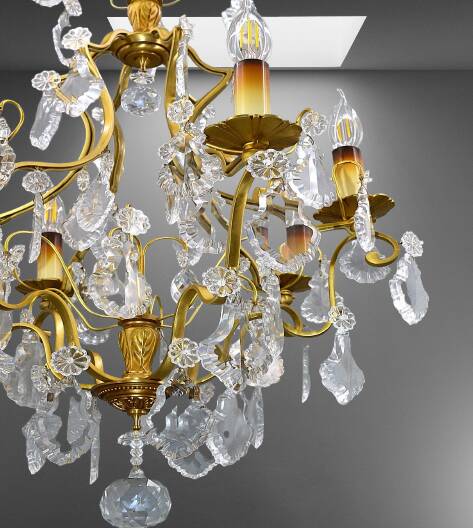 Lustrous Gold Bronze & Bohemian Crystal with Six Lights Louis XV * Lucien GAU