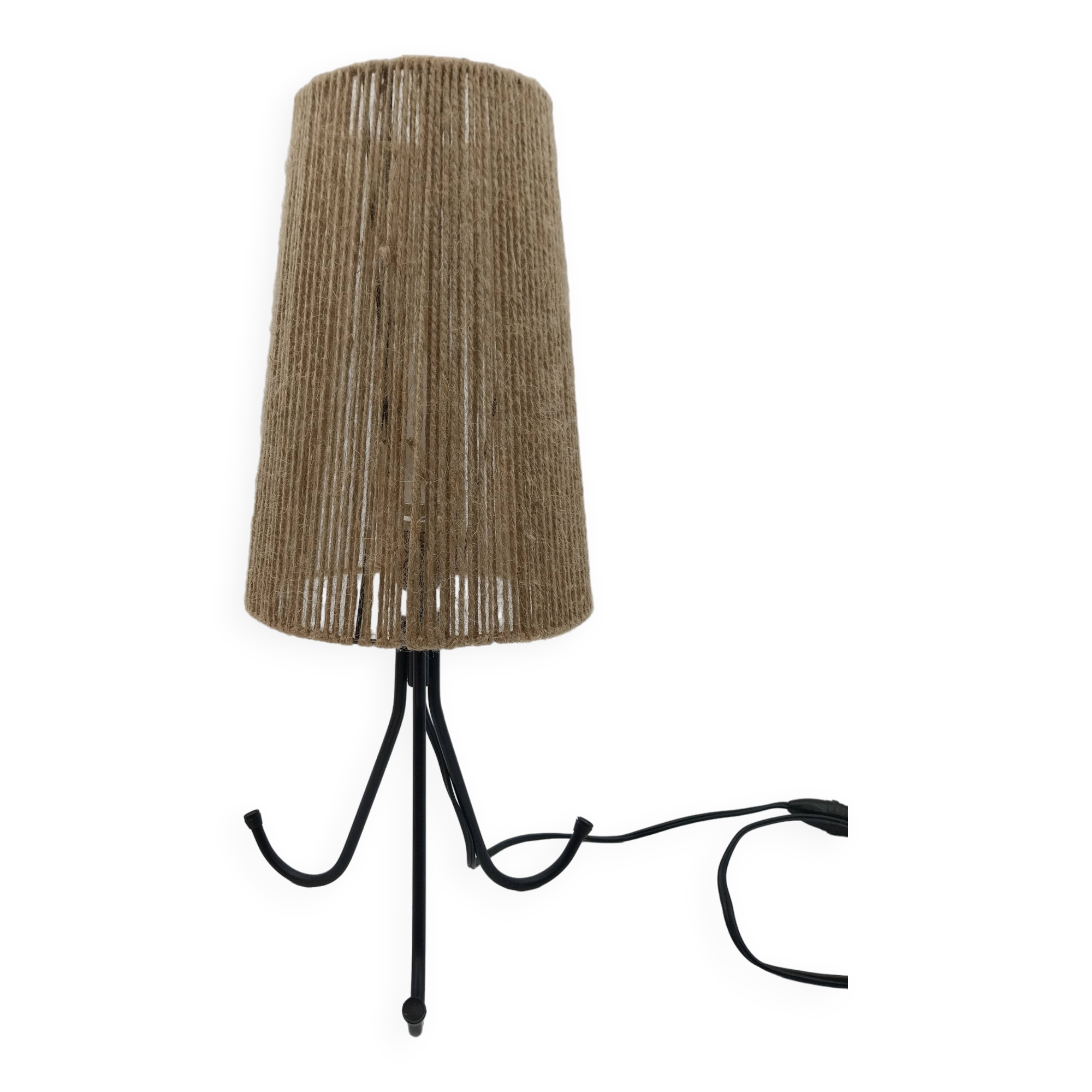 Vintage tripod lamp with rope shade