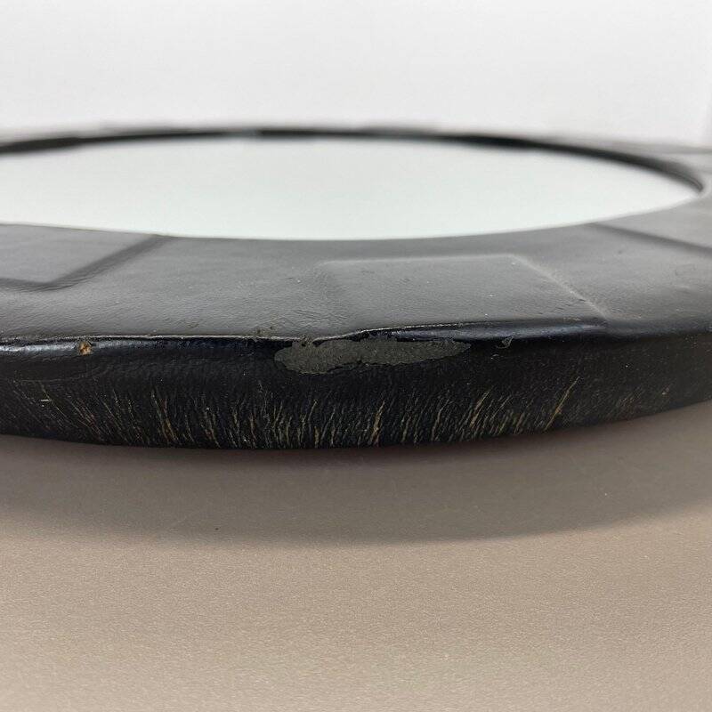 Miroir mural vintage en cuir à motifs, années 1950