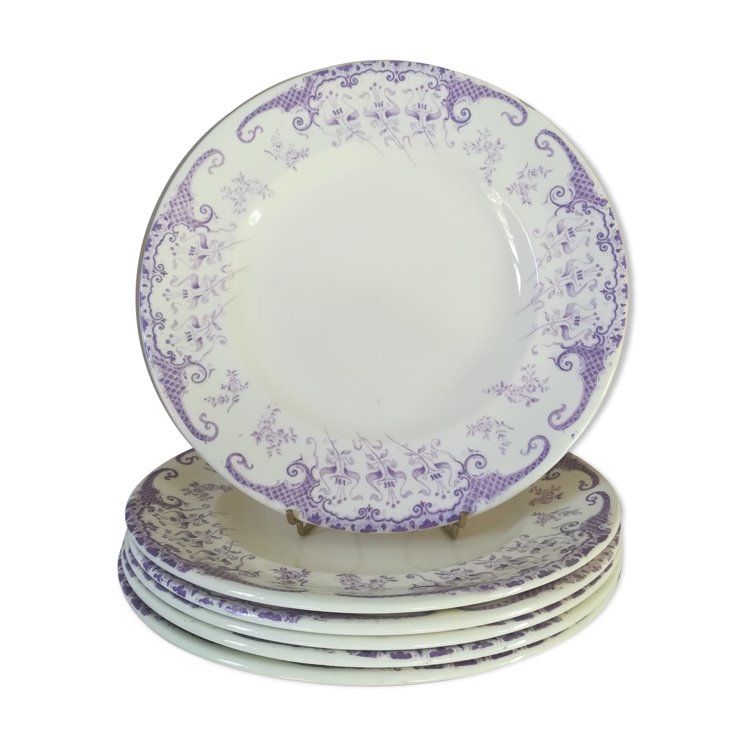 6 flat iron earth plates by Longwy