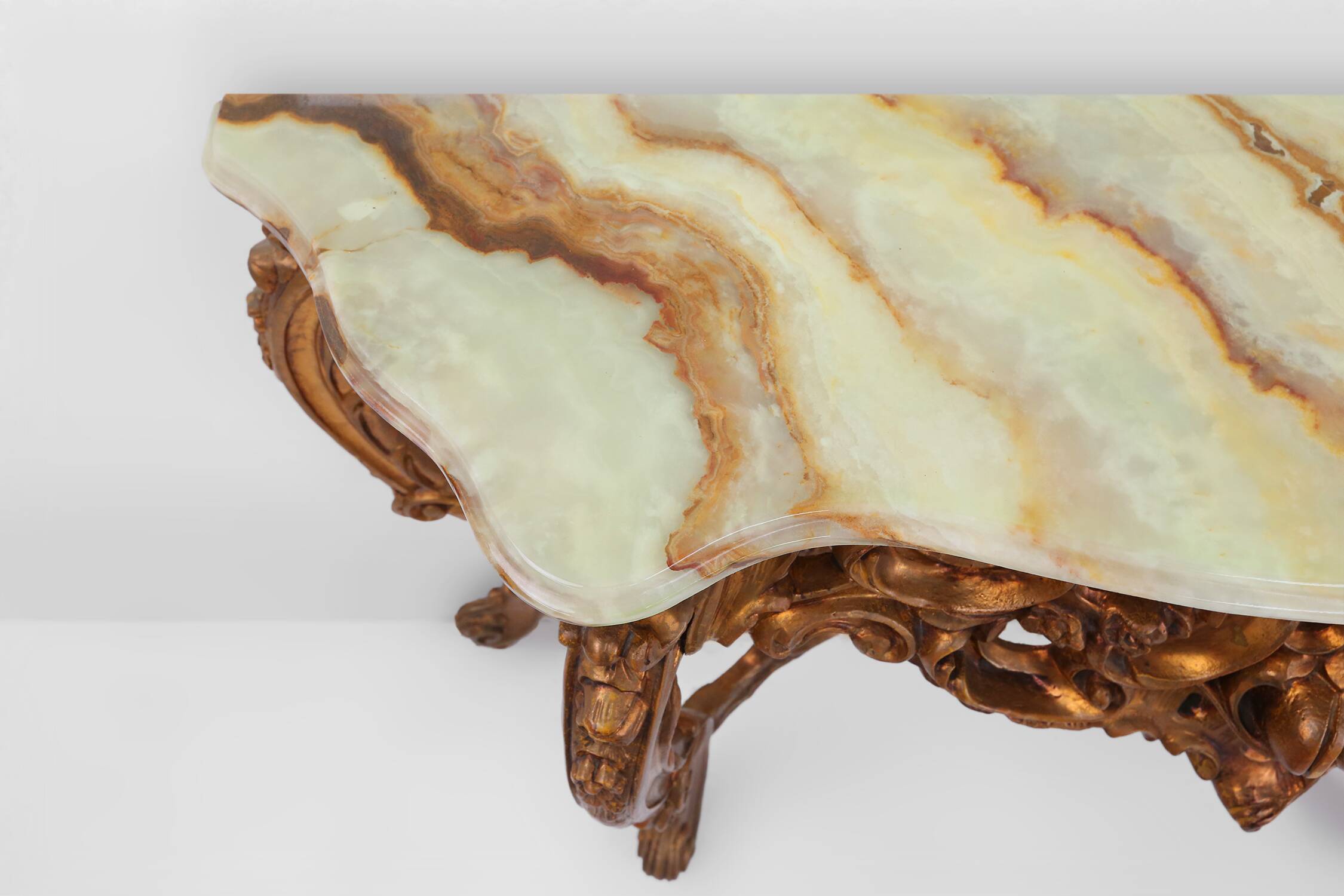 20th century wood-carved Louis XV style console with marble top, France ca. 1970
