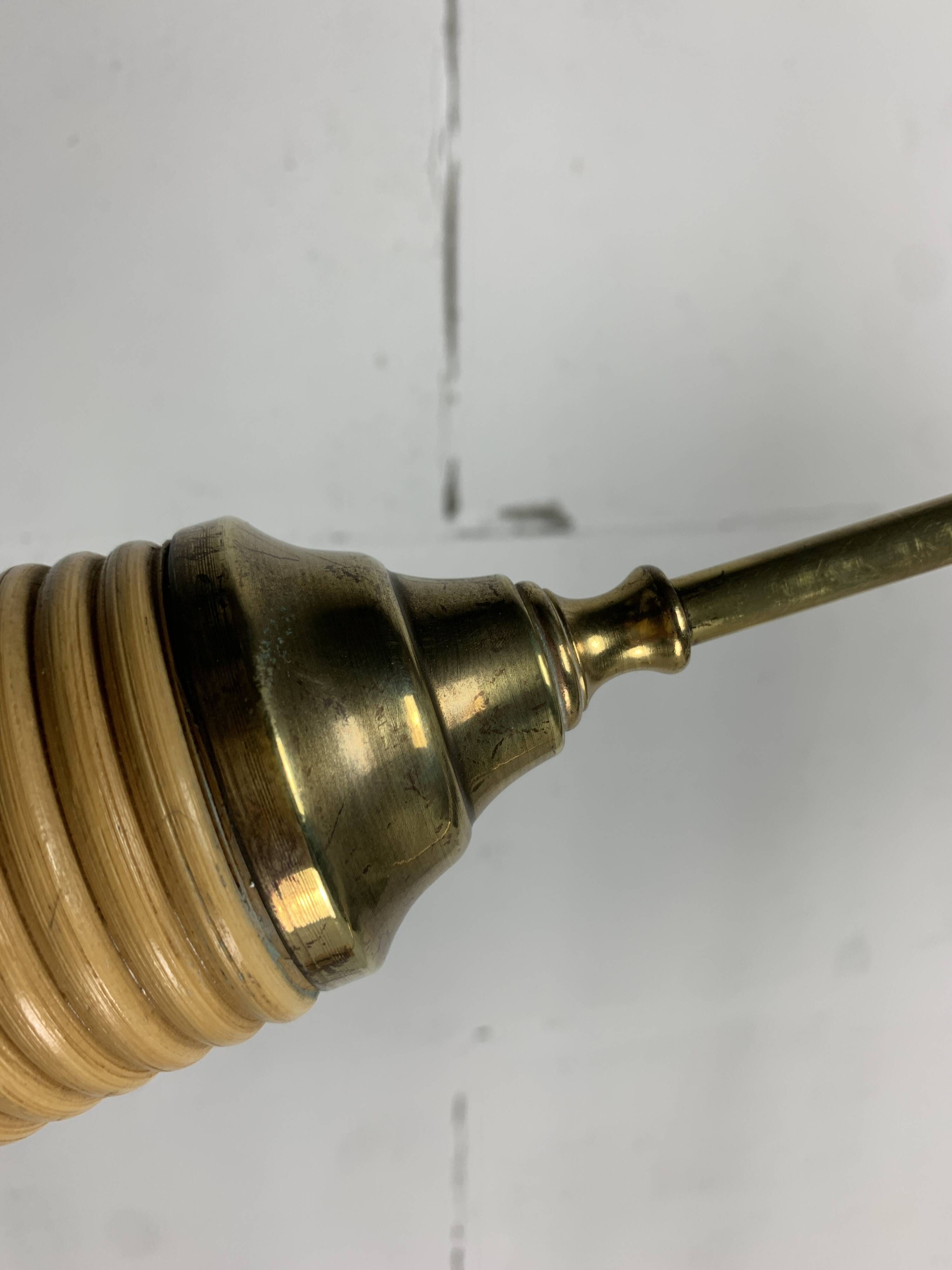 Italian adjustable floor lamp in pencil reed bamboo rattan and brass, 1970s