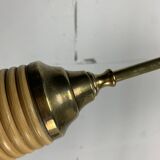 Italian adjustable floor lamp in pencil reed bamboo rattan and brass, 1970s