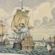 Lithograph view of Saint Malo 17th century with sailboats signed Daniel Derveaux