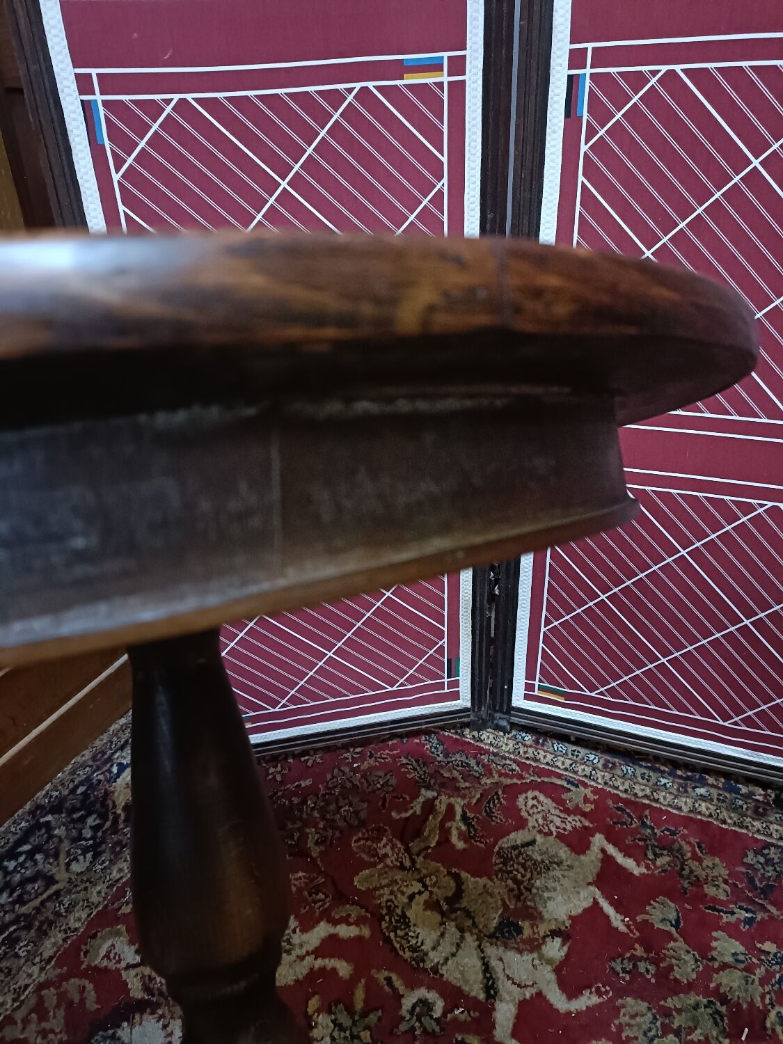 Pedestal table chessboard inlaid old pegs and staples