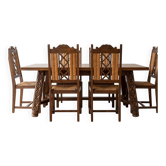 Dining table set with 6 chairs in cherry wood.