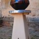 Tabouret,  porte plante vintage année 50 pied compas en chêne