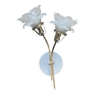 Double tulip wall light with rose petal glass.