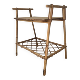 Chevet ou table d’appoint vintage en bambou et rotin