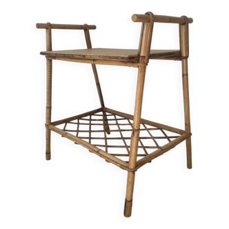 Chevet ou table d’appoint vintage en bambou et rotin