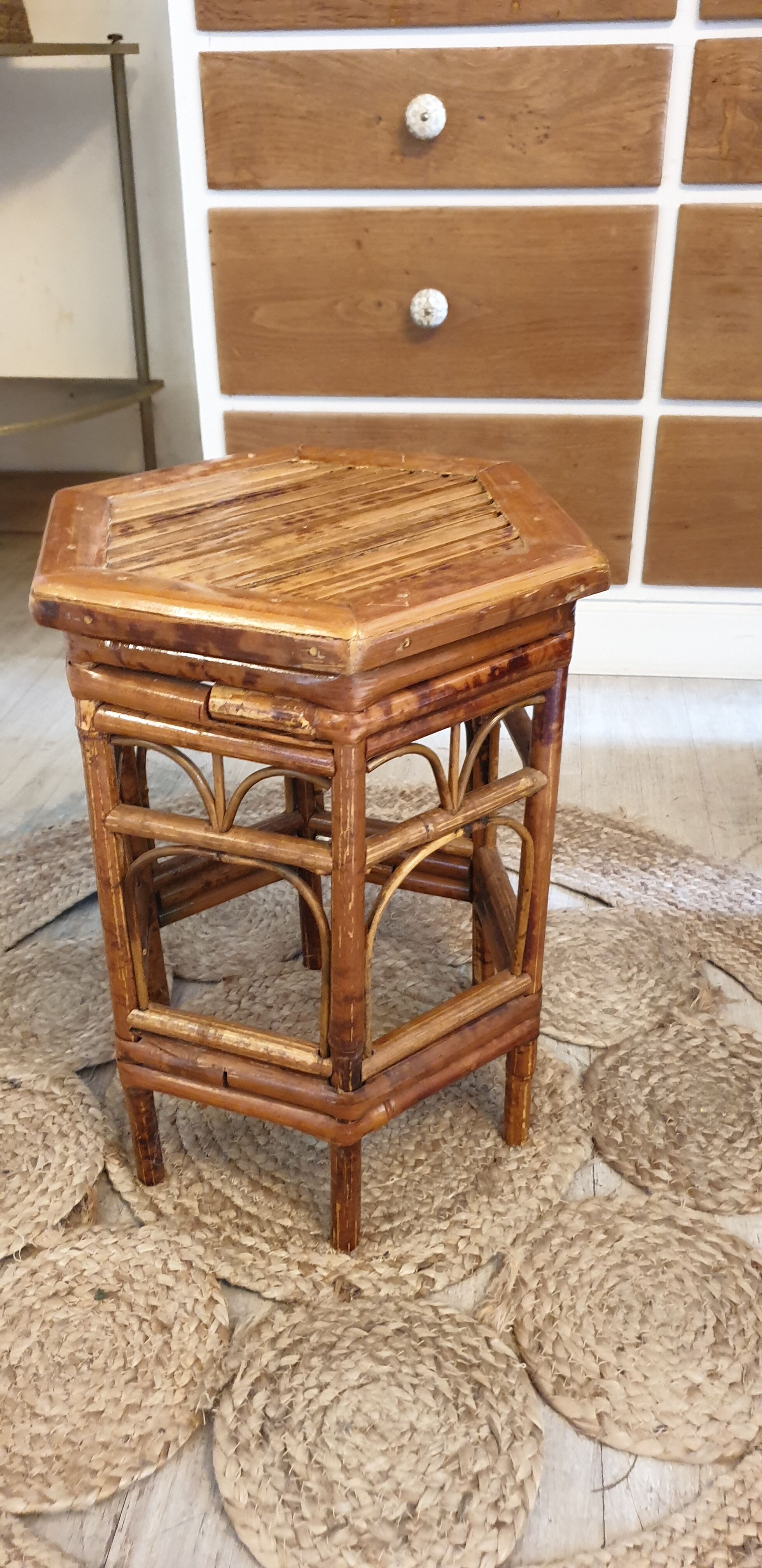 Bamboo and rattan pedestal table