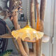 Vintage yellow pleated clichy glass portable lamp