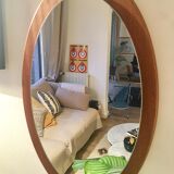 Mirror Scandinavian teak oval 36x57cm
