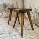 Pine stools with curved seat from the 50s