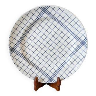 large round dish Gien blue and white striped 1960