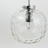 Grande lampe suspension globe en verre à bulles Limburg & chrome, Allemagne, années 1970