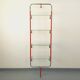 Modular bookshelf in vintage Bauhaus style, red metal, chrome.