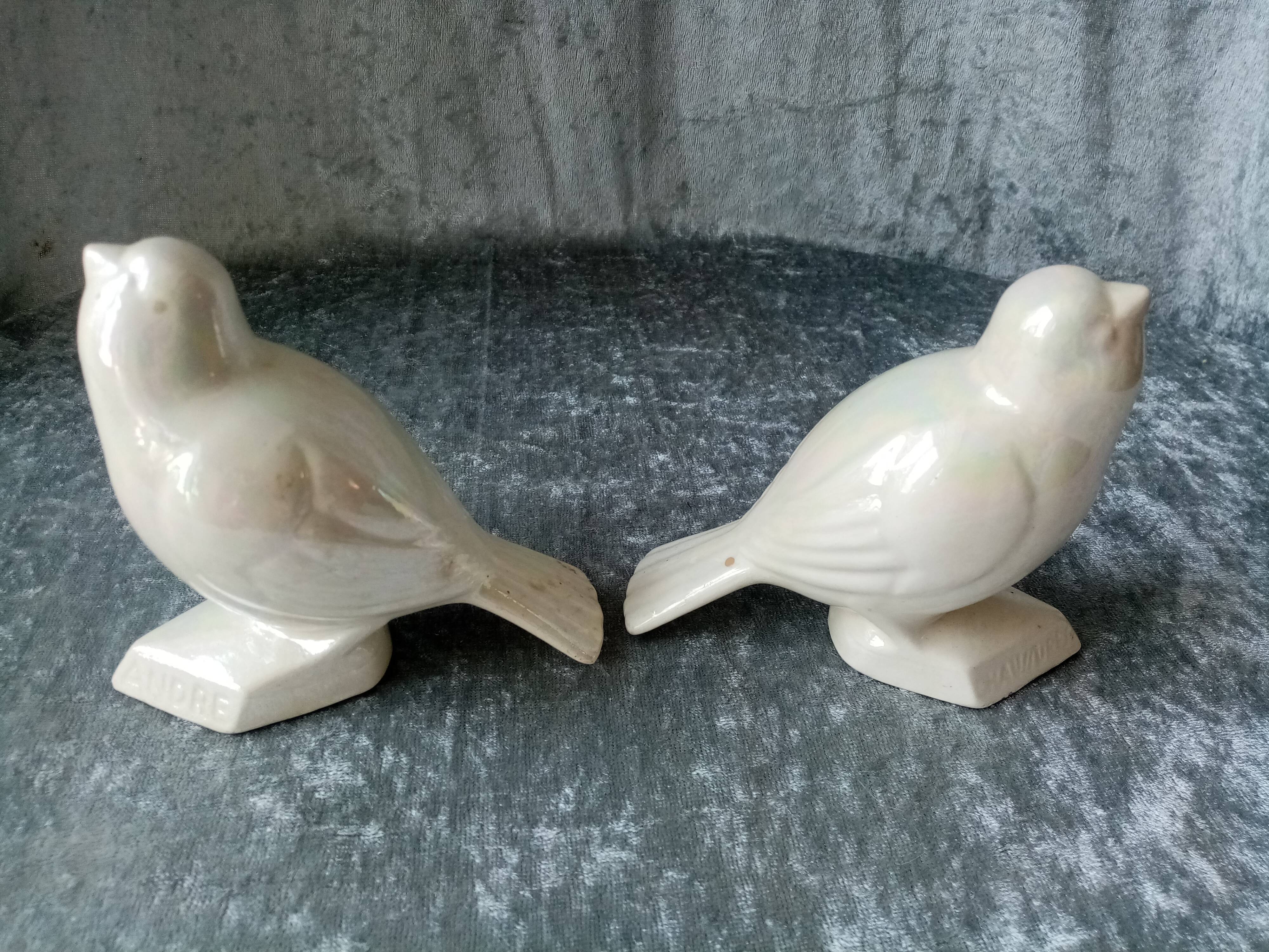 Paire de moineaux ancien en faience des annees 1930-40 pour les chaussures andre