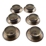 Matching cups & saucers - Chinese porcelain, translucent rice grains & Chinese gold edging