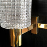 Double Scandinavian wall lamp in solid brass and crystal, Carl Fagerlund 1960