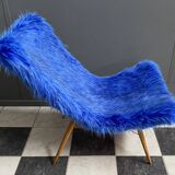 iconic Miroslav Navratil chair blue fluffy fabric for Český Nábytek 1960s