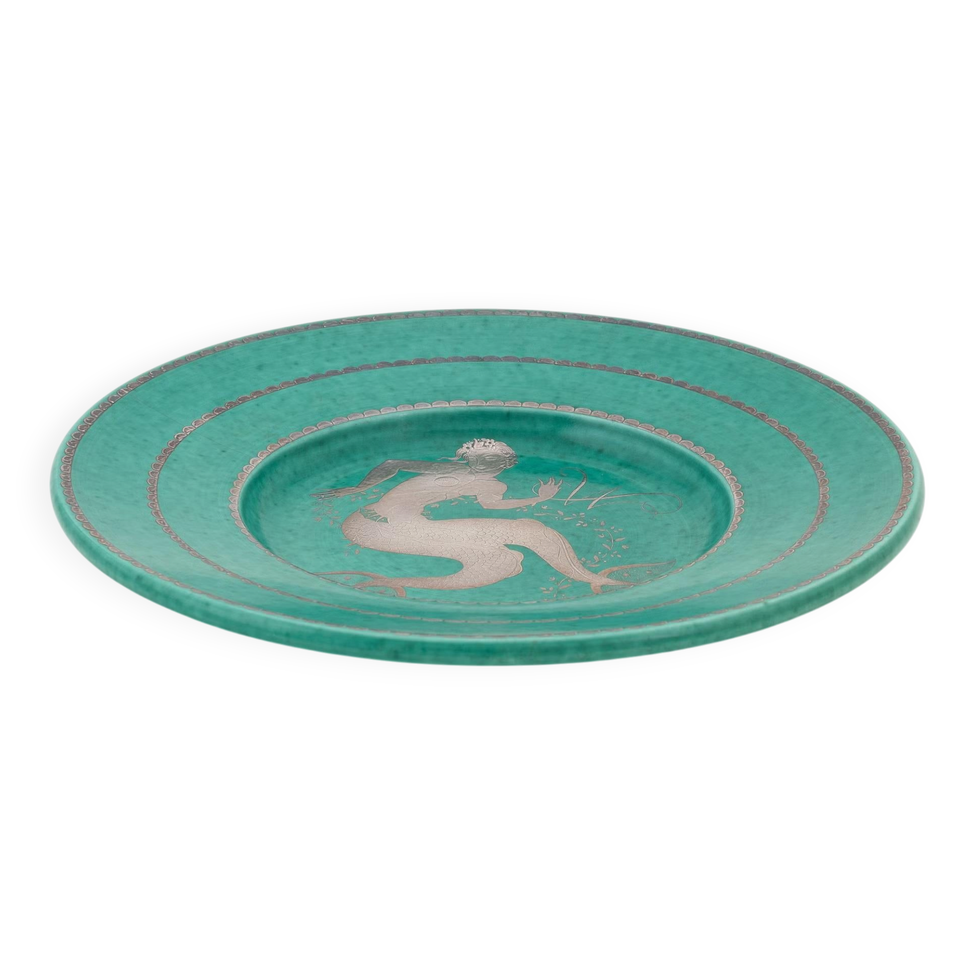 Plate by wilhelm kage "argenta" gustavsberg sweden 1944. signed and dated.