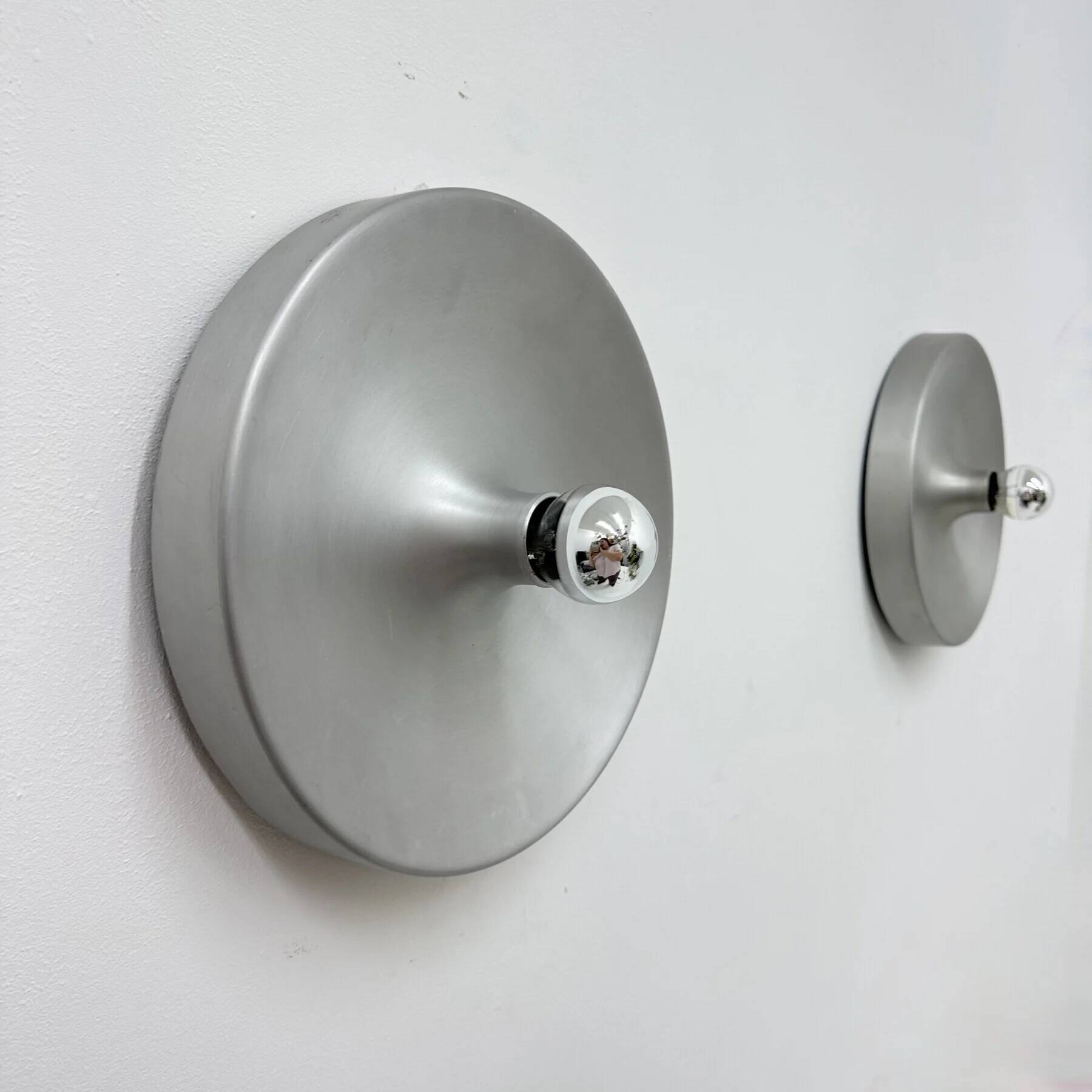 Mid-century design disc lamp, 1970s attributed to Charlotte Perriand for Les Arcs, set of 2