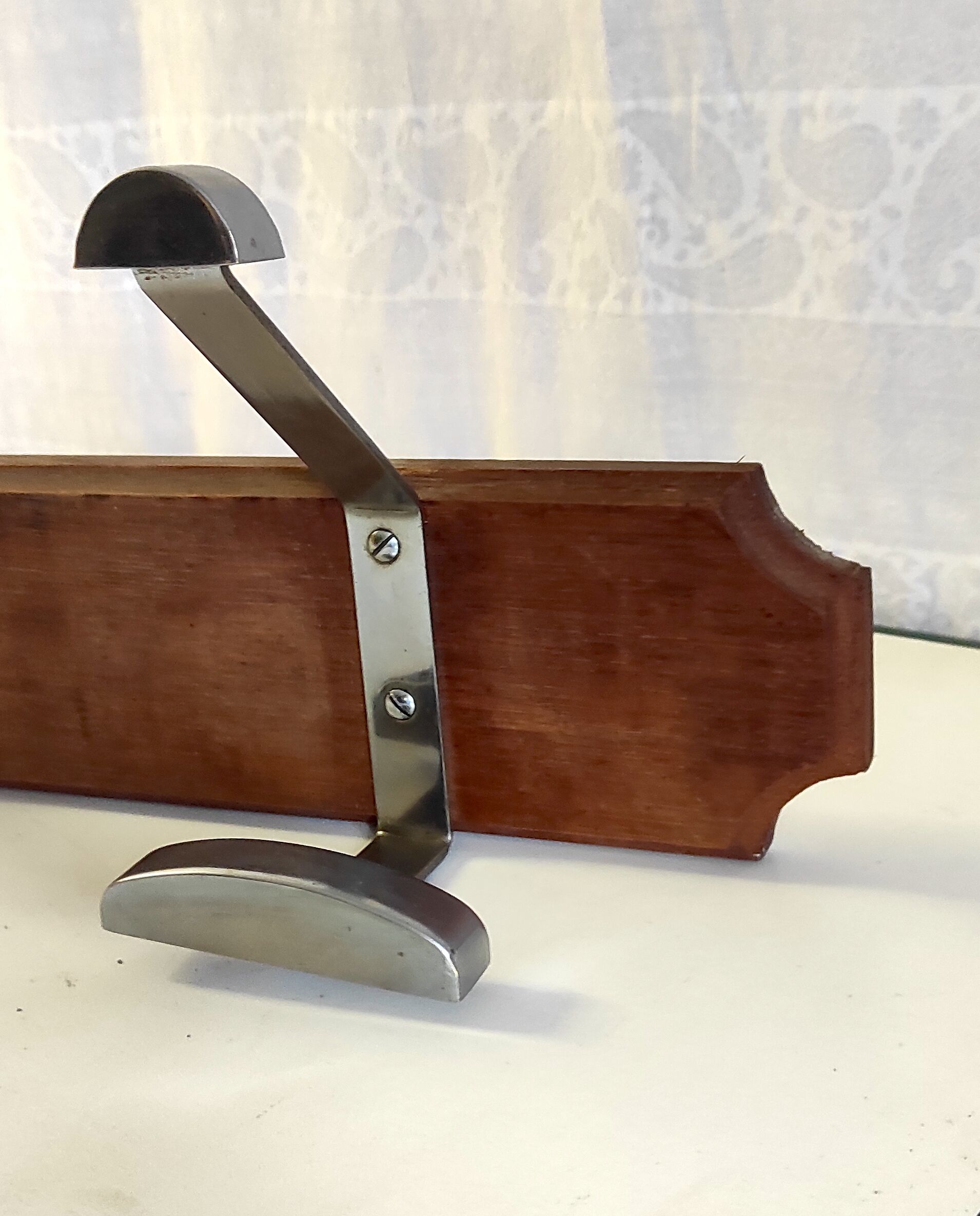 Wooden wall coat rack and chrome hooks – 60s