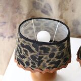 Pair of pear wood bedside lamps with leopard shades