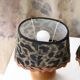 Pair of bedside lamps in pear wood with leopard shade.