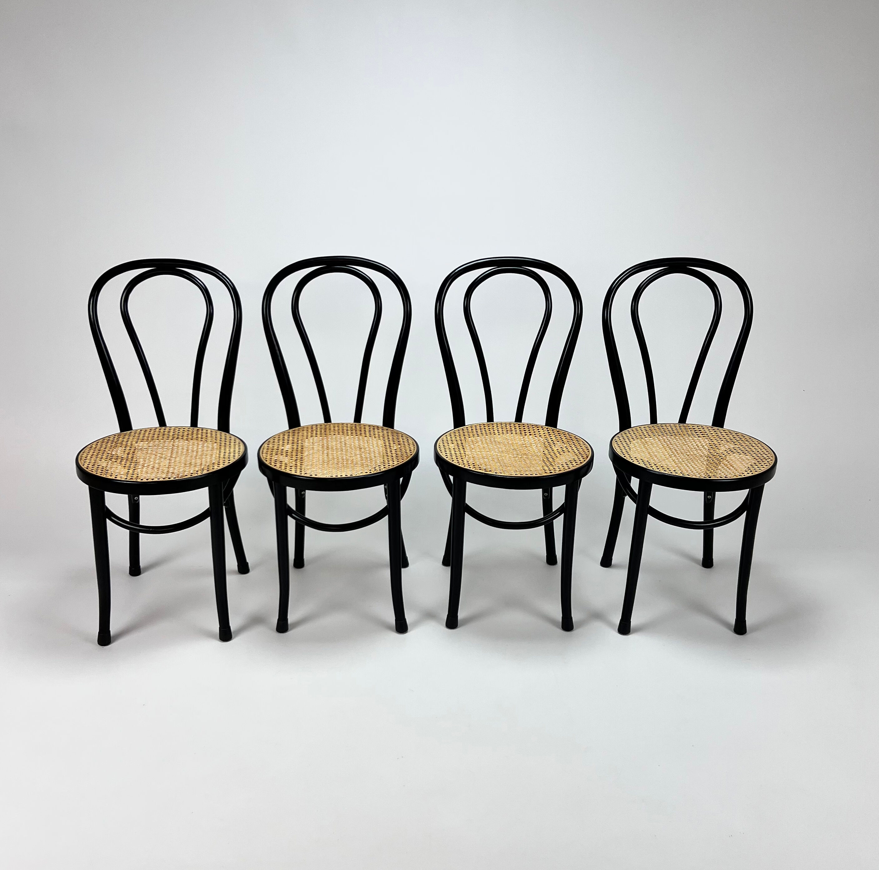 Set of 4 Bentwood and Cane Cafe Dining Chairs, 1990s