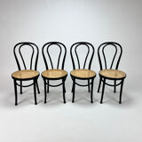 Set of 4 Bentwood and Cane Cafe Dining Chairs, 1990s