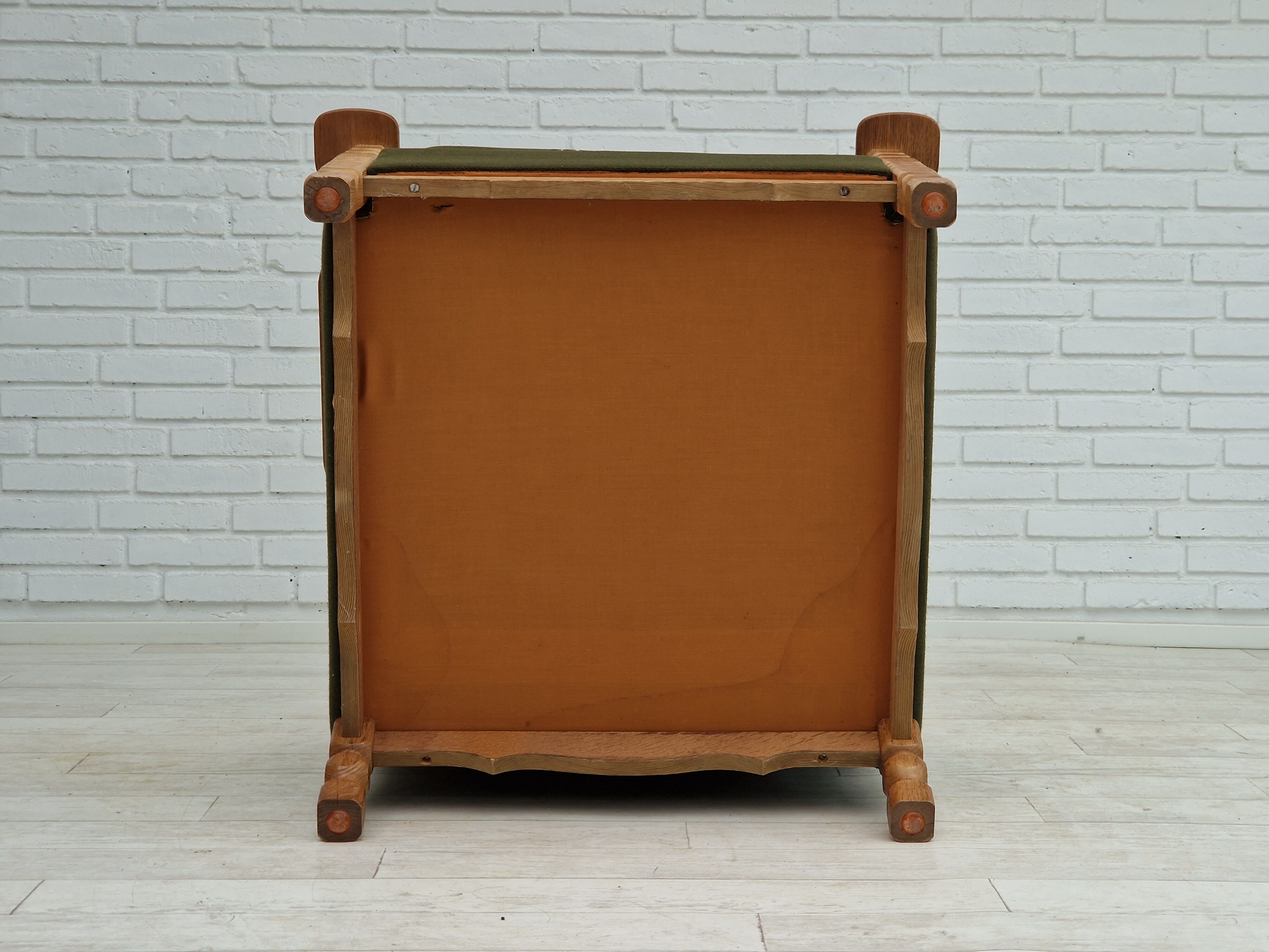 1970s, Danish design, lounge chair in green furniture wool, oak wood