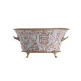 Oval porcelain and bronze peacock cup