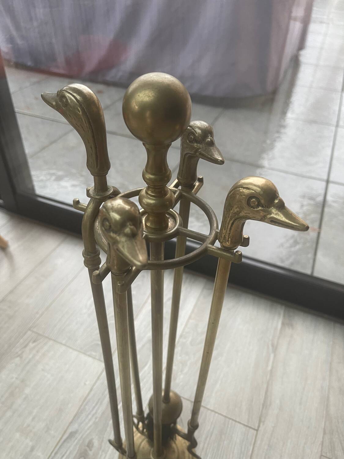 Brass fireplace tool set
