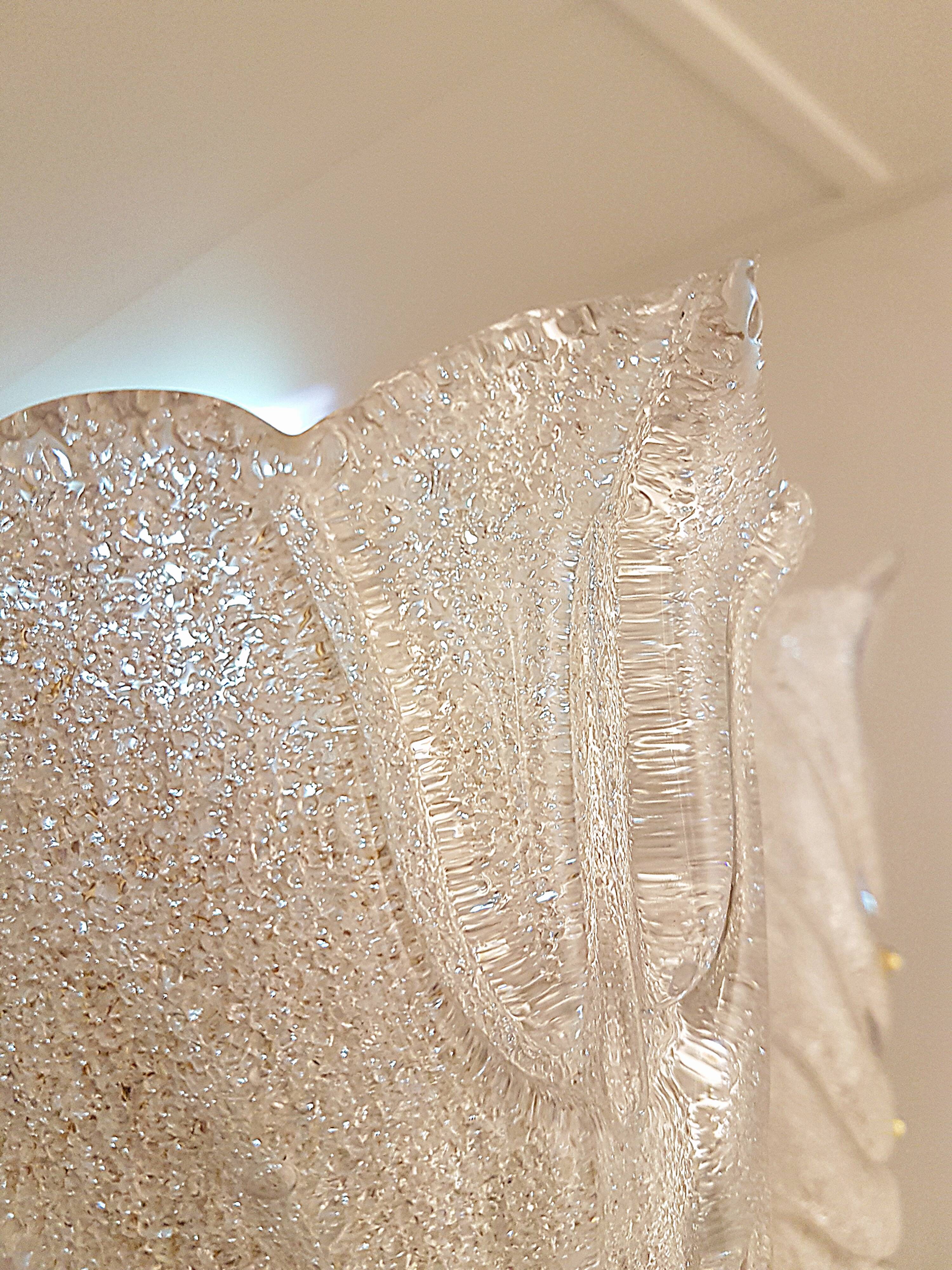 Large Mid-Century Eight-Arm Brass and Ice Glass Chandelier by Carl Fagerlund, 1960s