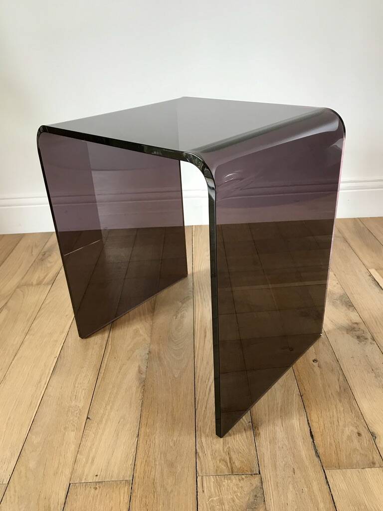 Set of 3 nesting coffee tables in smoked plexi / purple 70s