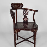 4 Asian armchairs in carved wood and mother-of-pearl inlaid, early twentieth century